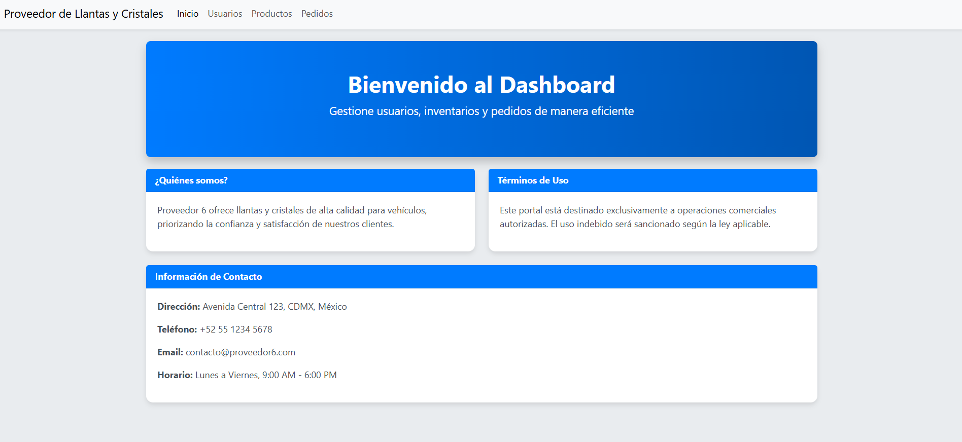 Dashboard proveedor de llantas